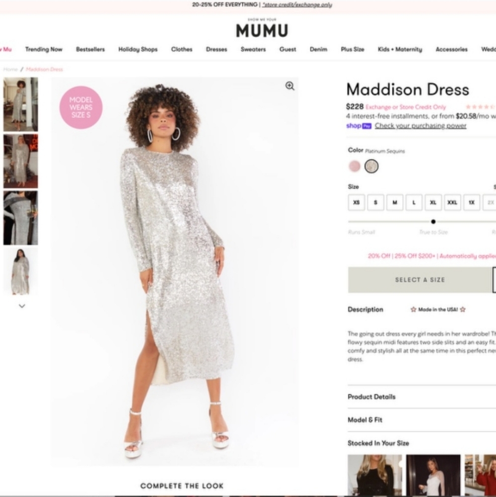 SHOW ME YOUR MUMU maddison
dress in platinum Silver Sequin Long Sleeve Gown Slit - Picture 6 of 14